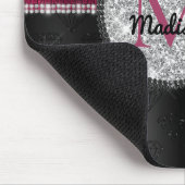 シックフェイクシルバーグリッターブルガンディブラックモノグラム マウスパッド (コーナー)