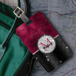 シックフェイクシルバーグリッターブルガンディブラックモノグラム ラゲッジタグ