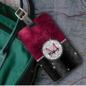 シックフェイクシルバーグリッターブルガンディブラックモノグラム ラゲッジタグ