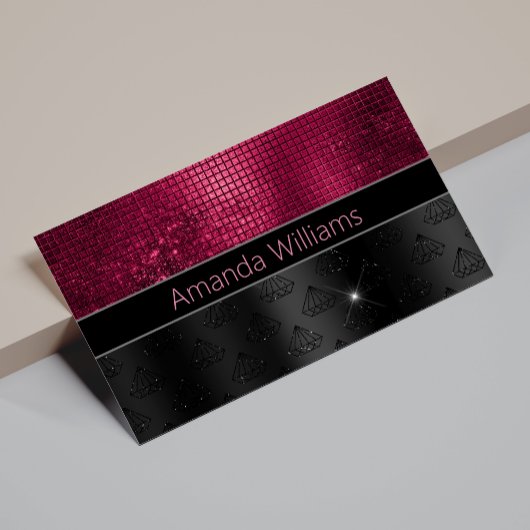 シックフェイクシルバーグリッターブルガンディブラックモノグラム 名刺