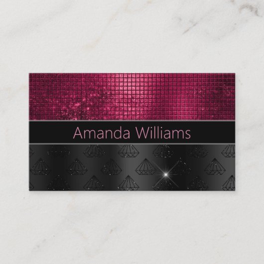 シックフェイクシルバーグリッターブルガンディブラックモノグラム 名刺 (正面)