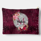 シックフェイクシルバーグリッターブルゴーニュフローラモノグラム アクセサリーポーチ (裏面)