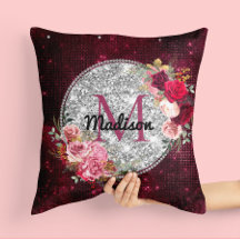 シックフェイクシルバーグリッターブルゴーニュフローラモノグラム