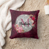 シックフェイクシルバーグリッターブルゴーニュフローラモノグラム クッション (ブランケット)