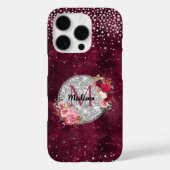 シックフェイクシルバーグリッターブルゴーニュフローラモノグラム Case-Mate iPhoneケース (裏面)