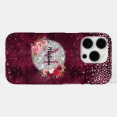 シックフェイクシルバーグリッターブルゴーニュフローラモノグラム Case-Mate iPhoneケース (裏面 (横))