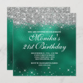 シックフェイクシルバーグリッターモノグラムグリーンフォイルグラデーション 招待状 (正面/裏面)