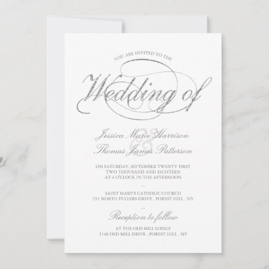 シックフェイクシルバーフォイルスクリプト結婚式招待状 招待状 (正面)
