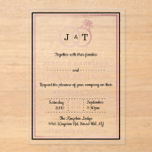 シックフェイクバラゴールドフォイルモノグラム結婚ズリングや輪 アクリル招待状 (正面)