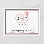 シックフェイクバラゴールドフォイルモノグラム結婚ズリングや輪 インビテーションポストカード (正面)