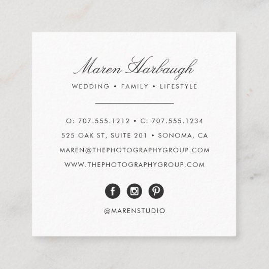 シックフェイクバラ金ゴールドフォトグラファーMonogramロゴ スクエア名刺 (裏面)