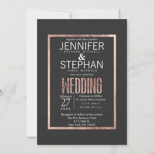 シックフェイクバラ金ゴールド結婚式招待状 招待状 (正面)