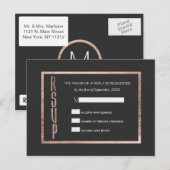 シックフェイクバラ金ゴールドRSVPポストカード インビテーションポストカード (正面/裏面)