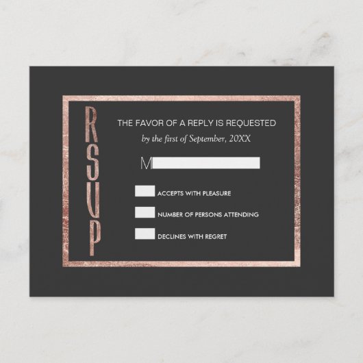 シックフェイクバラ金ゴールドRSVPポストカード インビテーションポストカード (正面)