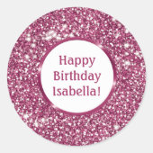シックフェイクピンクグリッタールックカスタムハッピーバースデー ラウンドシール (正面)