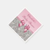 シックフェイクピンクボウシルバーシークインベビーシャワー スタンダードカクテルナプキン (角)