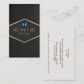 シックフェイクブティックブラックリネンブルーバタフライ 名刺 (正面/裏面)