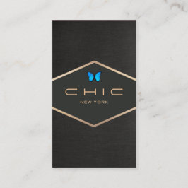 シックフェイクブティックブラックリネンブルーバタフライ 名刺