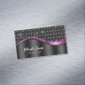 シックフェイクブラシ仕上げメタルブラックパープルモノグラム マグネット名刺 (インサイチュ)