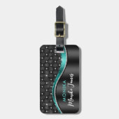 シックフェイクブラッシュメタルブラックティール(緑がかった色)モノグラム ラゲッジタグ (正面縦)
