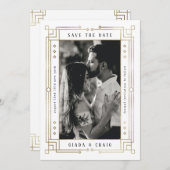 シックフェイクホワイトゴールド箔アールデコ保存日 案内状 (正面/裏面)