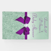 シックフェイクミントシークインパープルボウ赤ちゃんシャワー 横断幕 (横)