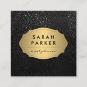 シックフェイクメタリックドットパターン付き金ゴールドラベル スクエア名刺 (正面)