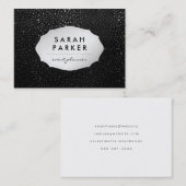 シックフェイクメタリックドットパターン付き銀ラベル 名刺 (正面/裏面)