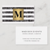 シックフェイクメタリック金ゴールドモノグラグランジムストライプ 名刺 (正面/裏面)