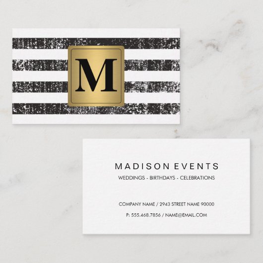 シックフェイクメタリック金ゴールドモノグラグランジムストライプ 名刺 (正面/裏面)