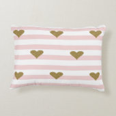 シックフェイク金ゴールドきらびやかなハートピンクストライプ色 アクセントクッション (裏面)