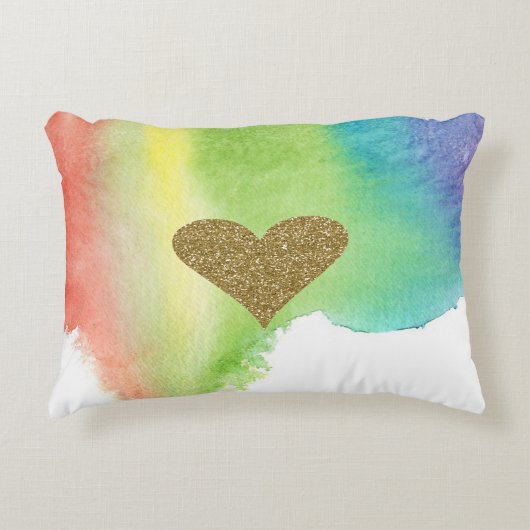 シックフェイク金ゴールドキラキラハート、水色スプラッシュ アクセントクッション (正面)
