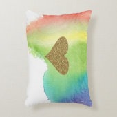 シックフェイク金ゴールドキラキラハート、水色スプラッシュ アクセントクッション (正面(垂直))