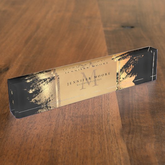 シックフェイク金ゴールドグラムブラッシュストロモノグラムのーク デスクネームプレート (側面)