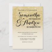 シックフェイク金ゴールドグリッターアイボリーオフ結婚ホワイトズ 招待状 (正面)
