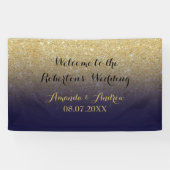 シックフェイク金ゴールドグリッターネイビー結婚ズ 横断幕 (横)