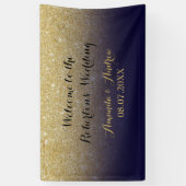 シックフェイク金ゴールドグリッターネイビー結婚ズ 横断幕 (縦)