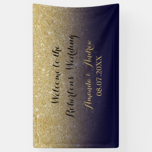 シックフェイク金ゴールドグリッターネイビー結婚ズ 横断幕 (縦)