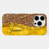 シックフェイク金ゴールドグリッターピンクアニマルプリントモノグラム Case-Mate iPhoneケース (裏面 (横))