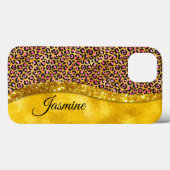 シックフェイク金ゴールドグリッターピンクアニマルプリントモノグラム Case-Mate iPhoneケース (裏面 (横))
