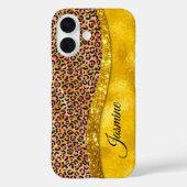 シックフェイク金ゴールドグリッターピンクアニマルプリントモノグラム Case-Mate iPhoneケース (裏面)