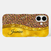 シックフェイク金ゴールドグリッターピンクアニマルプリントモノグラム Case-Mate iPhoneケース (裏面 (横))