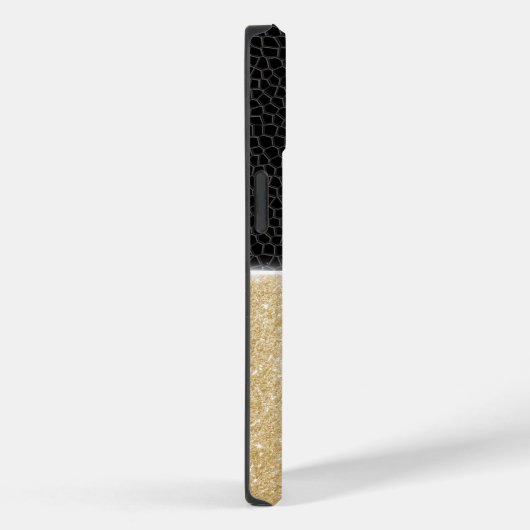 シックフェイク金ゴールドグリッターブラックレザーモノグラム Case-Mate iPhoneケース (裏面 / 右)