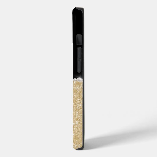 シックフェイク金ゴールドグリッターブラック&パールモノグラム Case-Mate iPhoneケース (裏面 / 左)