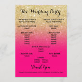 シックフェイク金ゴールドグリッターホットピンク結婚式プログラム プログラム (裏面)