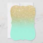 シックフェイク金ゴールドグリッターミントグリーン婚約パーティ 招待状 (裏面)