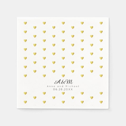 シックフェイク金ゴールドハートパター結婚ン スタンダードカクテルナプキン (正面)