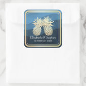 シックフェイク金ゴールドパイナップルカップルブルー結婚ウェーブズ スクエアシール (バッグ)