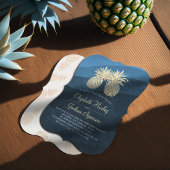 シックフェイク金ゴールドパイナップルカップルブルー結婚ウェーブズ 招待状