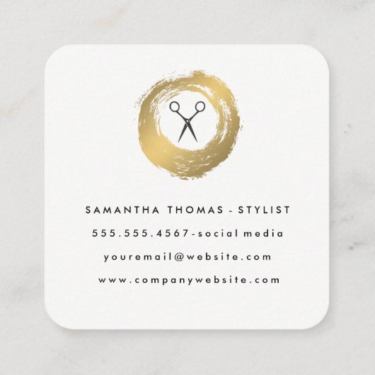 シックフェイク金ゴールドブラシサロンスタイリストモノグラム スクエア名刺 (裏面)